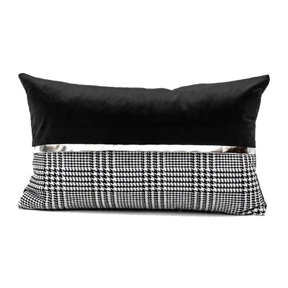 Set of 2 Home decor - Black/White Houndstooth Cushion Cover  12x20 Inch - Picture 1 of 1